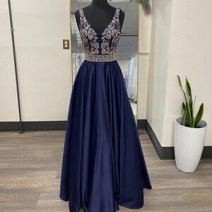 Navy A-Line Prom Dress
